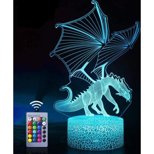 Dinosaur 3D Illusion Night Light Table Lamp 16 Colors Changing Touch Sensor Remote Control with for Bedroom Kids Birthday Gifts