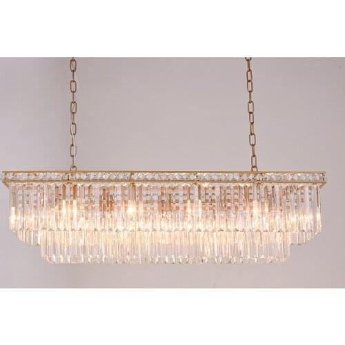 American gold rectangular crystal chandelier crystal frame antique creative luxury restaurant study crystal chandelier for home