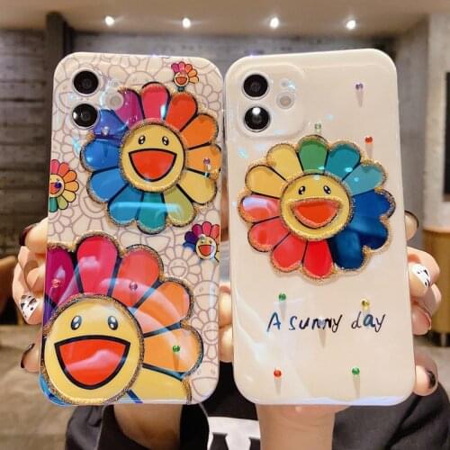 Cute Animal Sunflower Smiley Phone Case for Iphone 12 11 Pro Max XS XR 8 7Plus 12mini Soft Silicone Shockproof Anti-fall Cover