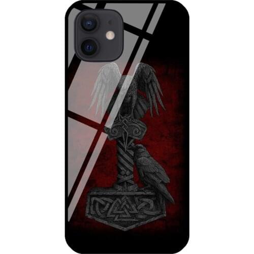 Viking Norse Mythology Odin Huginn Muninn Tempered Glass Case For iPhone 11 Pro Max XS 12 mini SE 7 8 Plus XR Shell Cover Coque
