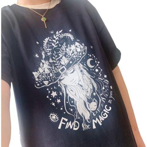Find The Magic In You Funny Graphic 80s 90s Vintage Graphic Tees Gothic Tees Plus Size Loose Short Sleeve Tops Round Neck Tee