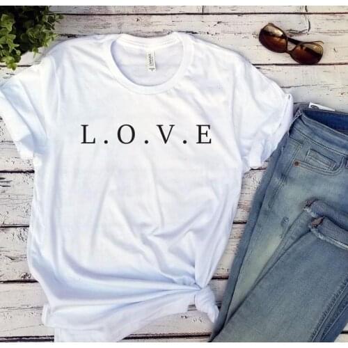 L.o.v.e letter T-Shirt love lovely 100% cotton short sleeve crewneck funny letter printed top tees t shirts for women Ladies