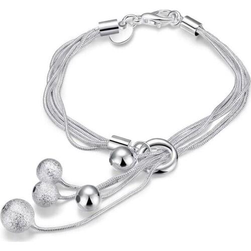 Hot Silver color charm beads pendant bracelet fashion jewelry pretty street style for woman Top quality drop shipping H243