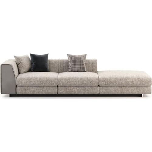 Italian Couch Fabric Linen 3-Seater Sofa with Metal Piece Base for Living Room Furniture