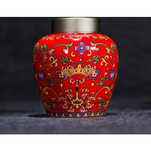 Ceramic tea pot tea set medium pot tea Jingdezhen enamel color Cloisonne tea airtight pot aluminum cover vacuum