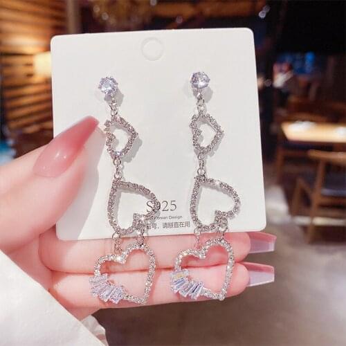 Korean Fashion Heart Shaped Hanging Earrings Vintage Statement Design Tassel Earring For Women Unusual Big Fairy Crystal Earring