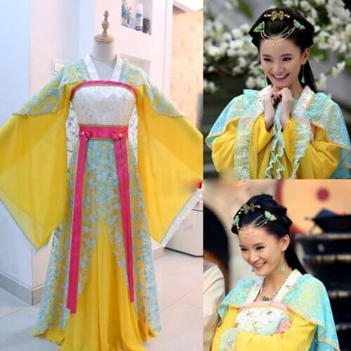 Acress Xinzi Same Design Yellow Blue Female Costume Hanfu Ming Dynasty Princess Costume Classical Dance Hanfu for TV Play A Lege