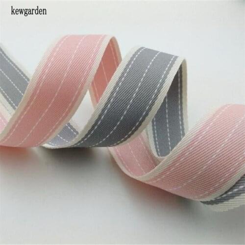 Kewgarden Stripe Ribbon 10mm 22mm 35mm DIY Bow Brooch Accessories Satin Ribbons Handmade Tape Polyester Cotton Riband 20 Yards