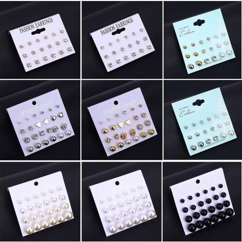 Variety Simulation Pearl Crystal Stud Earrings Set Fashion Fashion Statement Geometric Female Earrings 2019 Jewelry Gifts