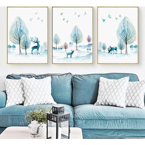 Deer Forest Landscape Wall Art Canvas Painting Nordic Posters and Prints Home Decoration Wall Pictures for Living Room Decor