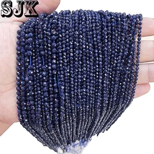 Natural Stone Fine Faceted AAA Bule Sand Stone Round Beads 2/3mm Section Loose Beads For Jewelry Making DIY Necklace Earring