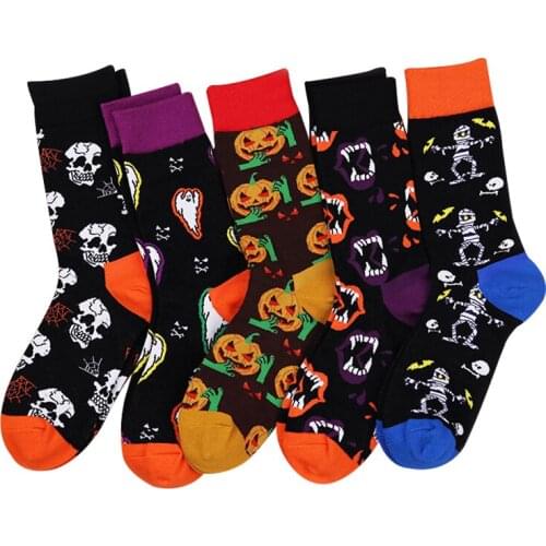 Halloween Pumpkin Skull Men Winter Casual Warm Socks Streetwear Funny Short Happy Creativity Couple Women Cotton Socks 1E9E