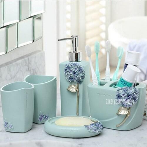 New Hot ZY100-WY Creative European-style Five-piece Bathroom Supplies Suite Toothpaste Bathroom Toothbrush Holder Rinse Cup Set