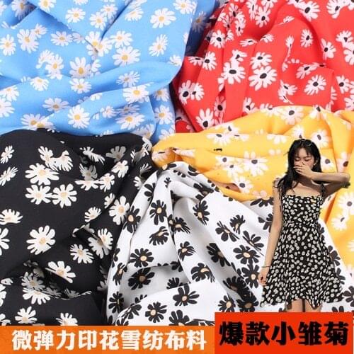 The New Little Daisy Printed Chiffon Fabric koshibo Sling dress Summer Tight Small Floral High-Grade Apparel Fabrics
