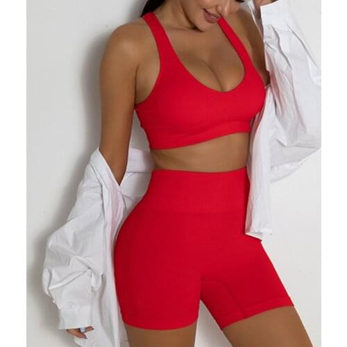 New Sweetheart Neck Yoga Suit Set High Waist Yoga Shorts Seamless Bra Workout Suit 2 Piece Gym Set Women Fitness Clothing