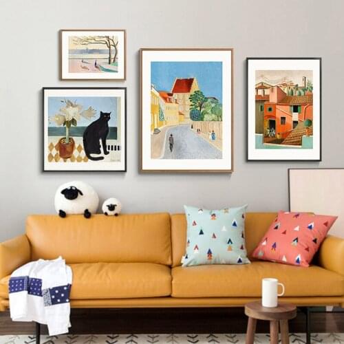 Nordic Abstract Retro Posters Landscape Architecture Oil Canvas Painting Wall Art Pictures Posters Prints For Living Room Decor