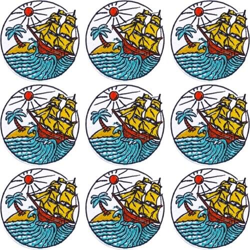 Prajna 10PCS Outdoor Wave Patch Iron On Patches Adventure Embroidered Patches For Clothing Wholesale Badges DIY T-shirt Applique