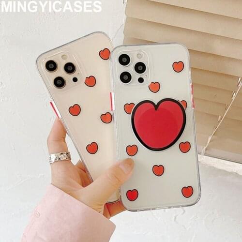 Transparent Soft TPU SIlicon Cases for Iphone 12 11 Pro Max 7 8 Plus Xr Xs Max X SE 2020 Cover Love Heart Stand Bracket Coque