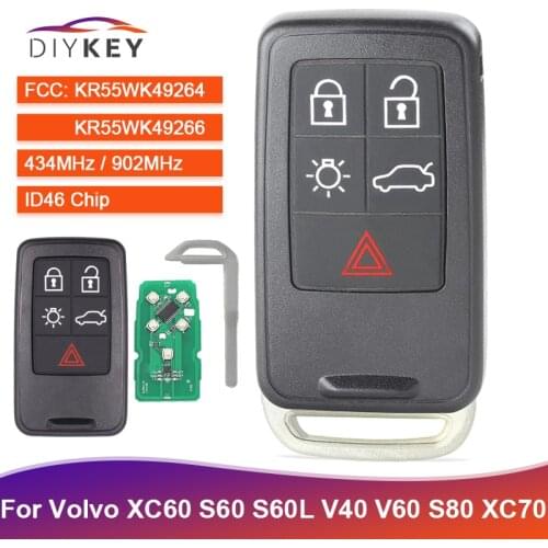 DIYKEY Smart Remote Car Key Fob 5 Button 433MHz/ 902MHz for Volvo S60 S80 XC60 XC70 V70 V60 2011 2012 2013 2014 2015 KR55WK49266
