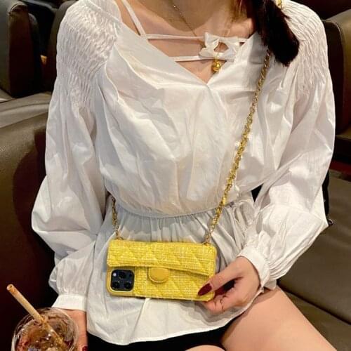 Luxury Leather Crossbody Phone Case For iPhone 12 11 Pro Max 12Mini X XR XS 7 8 Plus Case Wallet Card Holder Long Metal Chain