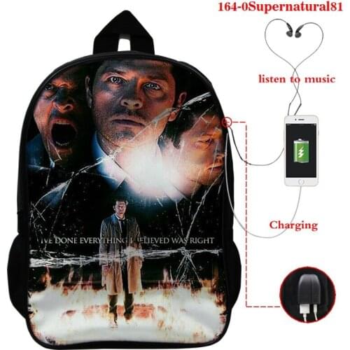 Supernatural Backpack Usb School Bag for Girls Boys Supernatural Children Backpacks Travel Bags Rucksack Supernatural Knapsack
