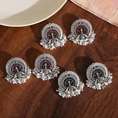 Womens Earrings Peacock Tassel Retro Korean Geometric Stud Earrings for Women Gold Small Metal Pearl Earring 2021 Jewelry