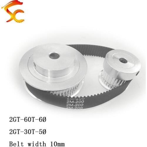 Timing Belt Pulley GT2 60 teeth 30 tooth Reduction 2:1/1:2 3D printer accessories belt width 10mm,Bore 5mm&5mm 200-GT2-10mm