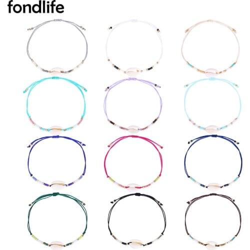 Miyuki Glass Seed Beads Cowrie Seashell Handcrafted Bracelet Women Lady White Shells Thin String Summer Adjustable Surf Jewelry