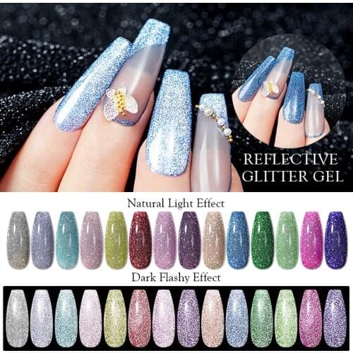 Mtssii Reflective Flash Gel Glitter Laser Gel Nail Polish Semi Permanent Manicure Varnish Base Top Gel UV LED Lamp Nail Point