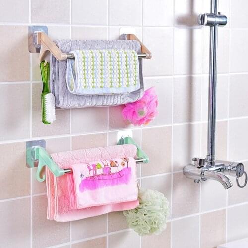 Brushed Silver Non-marking Double-bar Towel Rack Viscose Strong Bath Towel Storage Rack Shelf Bathroom Decoration Accessories