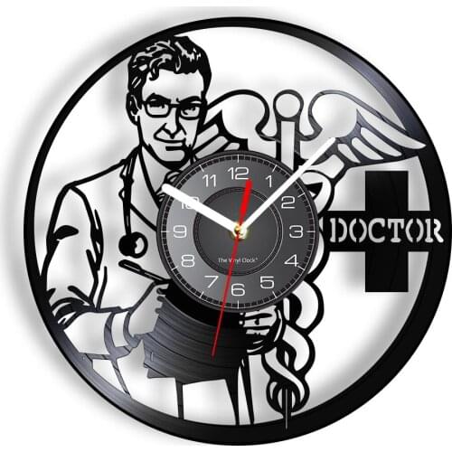 Doctor & Star Of Life Vinyl Wall Clock Hospital Physician Saving Lives Professional Team Luminous Wall Watch Medical Staff Gift