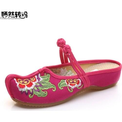 Vintage Women Shoes Thailand Style Linen Classis Chinese Embroidered Old BeiJing Flowers Sandals Slippers Size 35-41