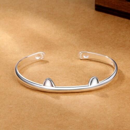 Vintage Retro 925 Silver Cat Bangles Women Classic Handmade Tibetan Silver Creative Bracelet Open Cuff Bangles Jewelry
