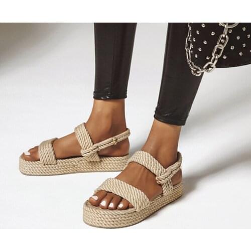 Top Quality Gladiator Hemp Flat Slip On Straw Summer womens Sandals Shoes Woman