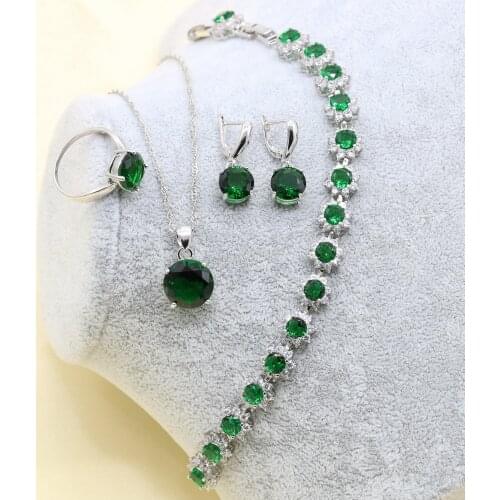 XUTAAYI 925 Silver jewelry Set For Women Green Necklace Pendant Earrings Ring Bracelet Christmas Gift