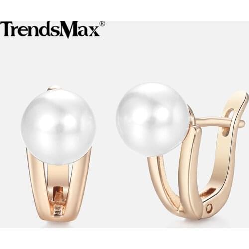 Simulated Pearl Stud Earrings For Women Girl 585 Rose Gold Earrings Woman Jewelry Classic Accessories Gifts Dropshipping GE249