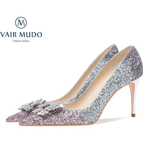 VAIR MUDO Spring Autumn Women Pumps Shoes High Heels Fashion Elegant Pointed Toe Bling Part Women Footwear High Quality Shoe 008