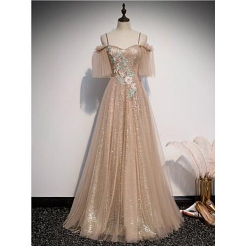 Sweetheart A-line Evening Dress Appliques Prom Formal Dress Champagne Evening Dresses Long Dress 2020 New Fashion Robe De Soiree