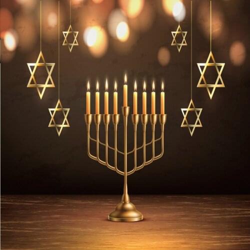 Golden Candle and Star Hanukkah Backdrop Party Photography Background Celebration Photo Booth Studio Decor