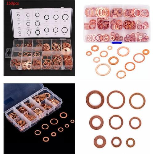 150-300pcs M5-M22 Copper Washer Gasket Set Flat Ring Seal Assortment Kit