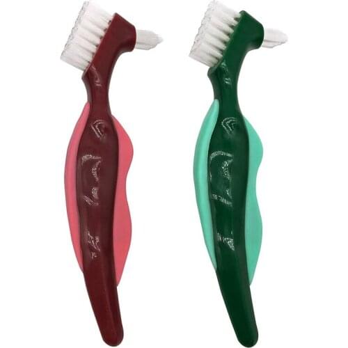 2 Pcs Premium Hard Denture Brush Toothbrush, Cleaning Brush, Multi-Layered Bristles &Portable Denture Double Sided Brush