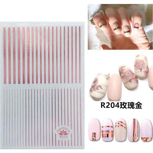 3D Stickers for Nails Self-adhesive Design Pink Stripe Rose Gold Line Nail Art Decorations Decals Foil Wrap Manicure Accessories