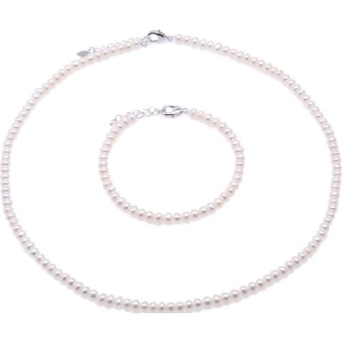 4x5mm white real pearl Women Jewelry set necklace bracelet chain clasp AAA Cultured freshwater pearl