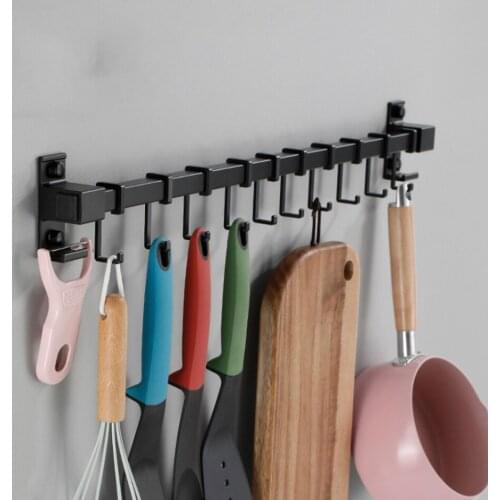 Space Aluminium Kitchen Shelf with Hook Black Tools Knife Lid Holder Storage Hanger Hooks Bar For Bathroom Kitchen Accessories