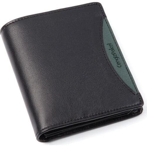 Cengiz Pakel Real Leather Black-Green Wallet-13660T
