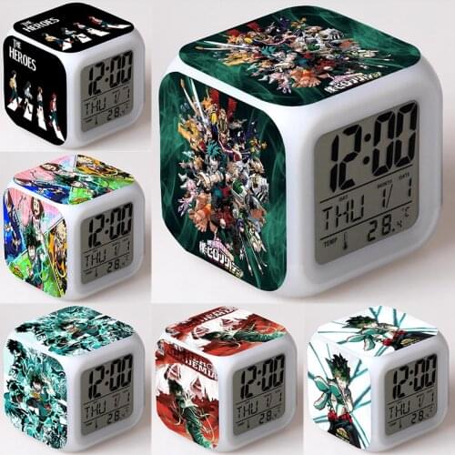Boku No Hero Academia Alarm Clock Deku Shoto Bakugou Figures LED Colorful Flash Night Light Bat Figurine Toys for Kids