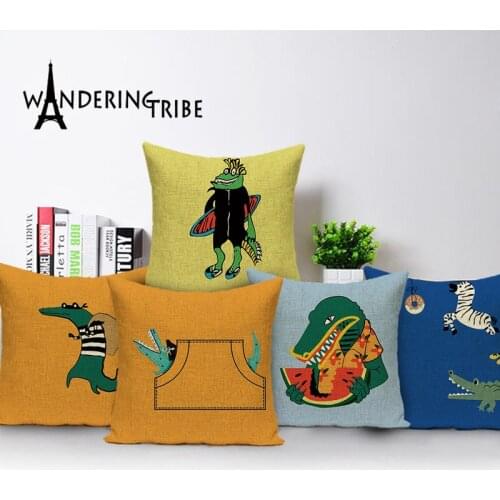 Animal Cushion Cover Cartoon Pillow Case Yellow Blue Pillow Decorative Sofa Flax Kissen Custom Quality Linen Pillows 45 * 45