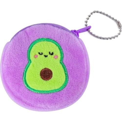 D0LF Lovely Cartoon Avocado Plush Coin Purse Wallet Funny Expression Embroidery Soft Headset Small Pouch Zipper Organizer