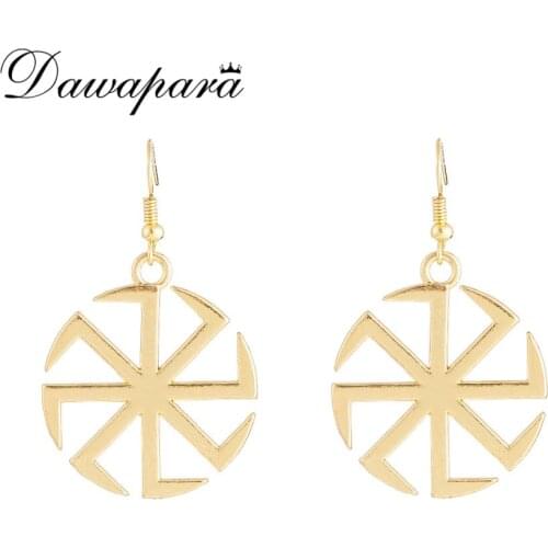 Dawapara Slavic Kolovrat Amulet Earrings For Russian Women Yellow Silvery&golden Color Drop Earrings New Fashion Jewelry