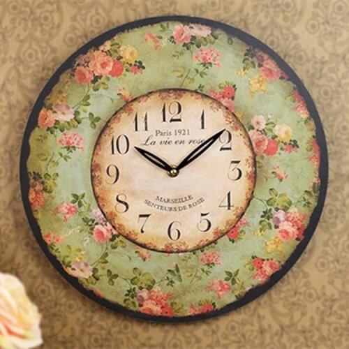 Nordic Green roses painted wooden wall clock table clock hanging Jane Europe watches wholesale